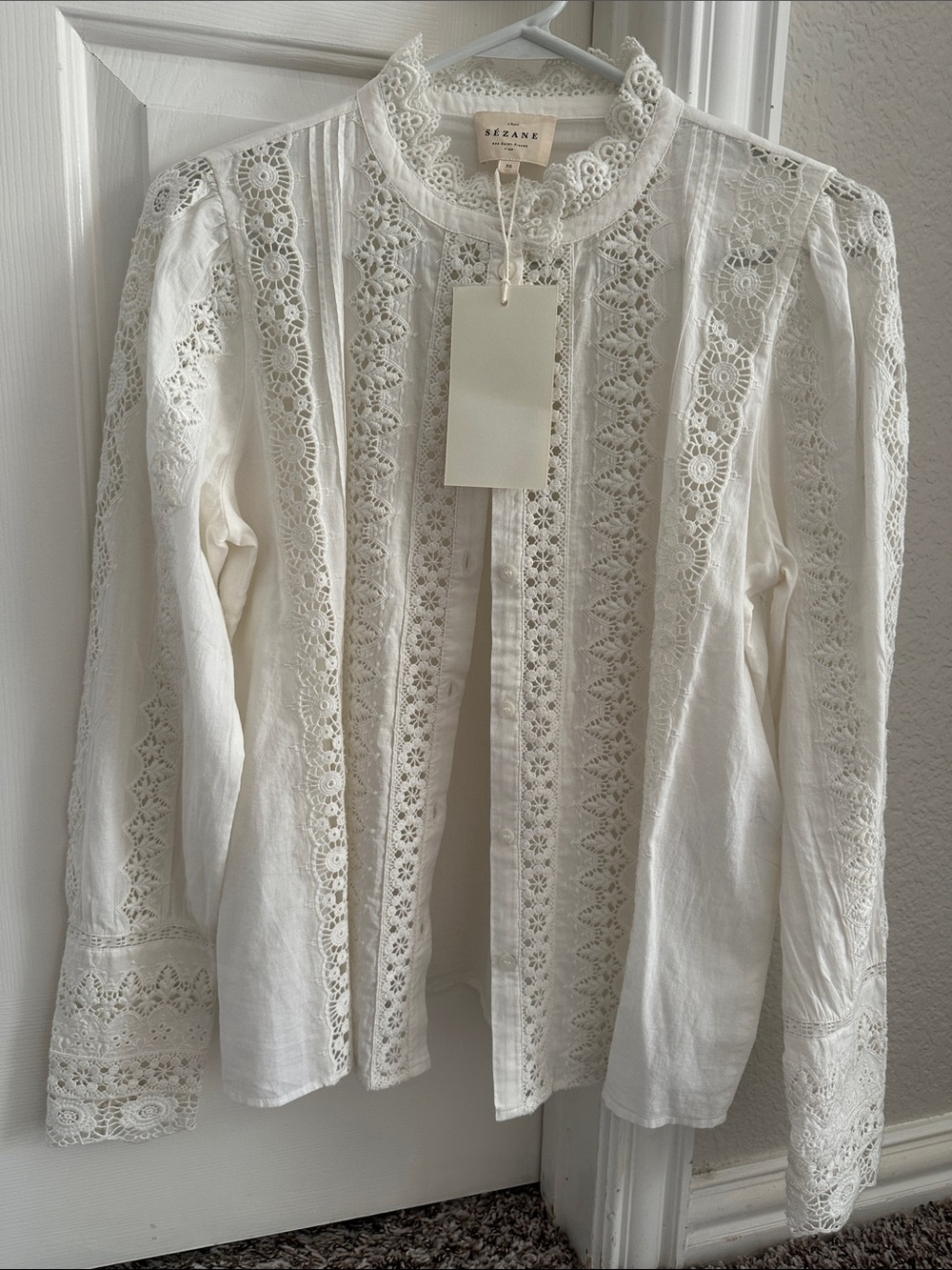 NWT SÉZANE RYM SHIRT Lace-Trim Victorian Collar White Blouse